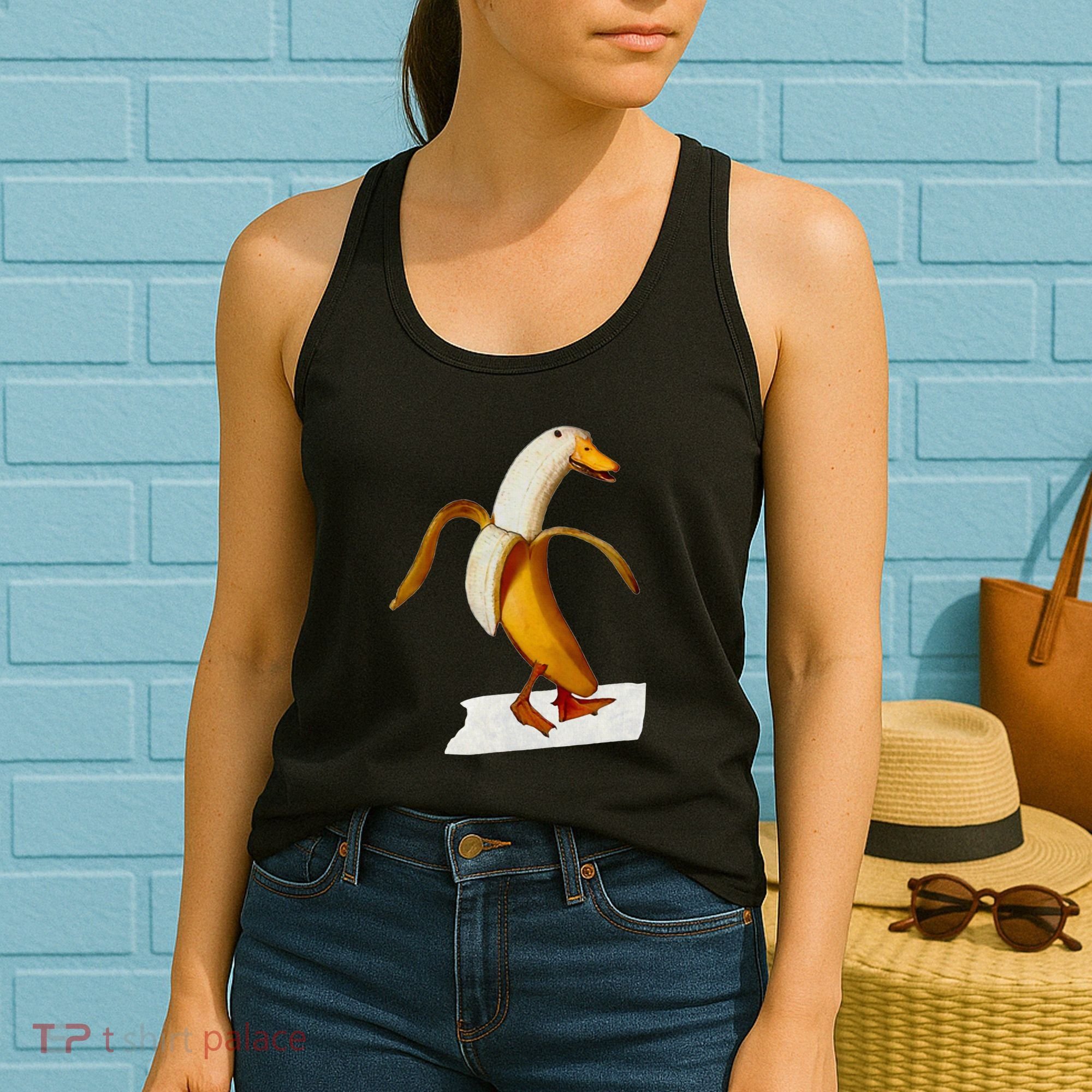 Banana Duck Walks Funny Anthropomorphic Fruit Bird Animal Women's Tank Top