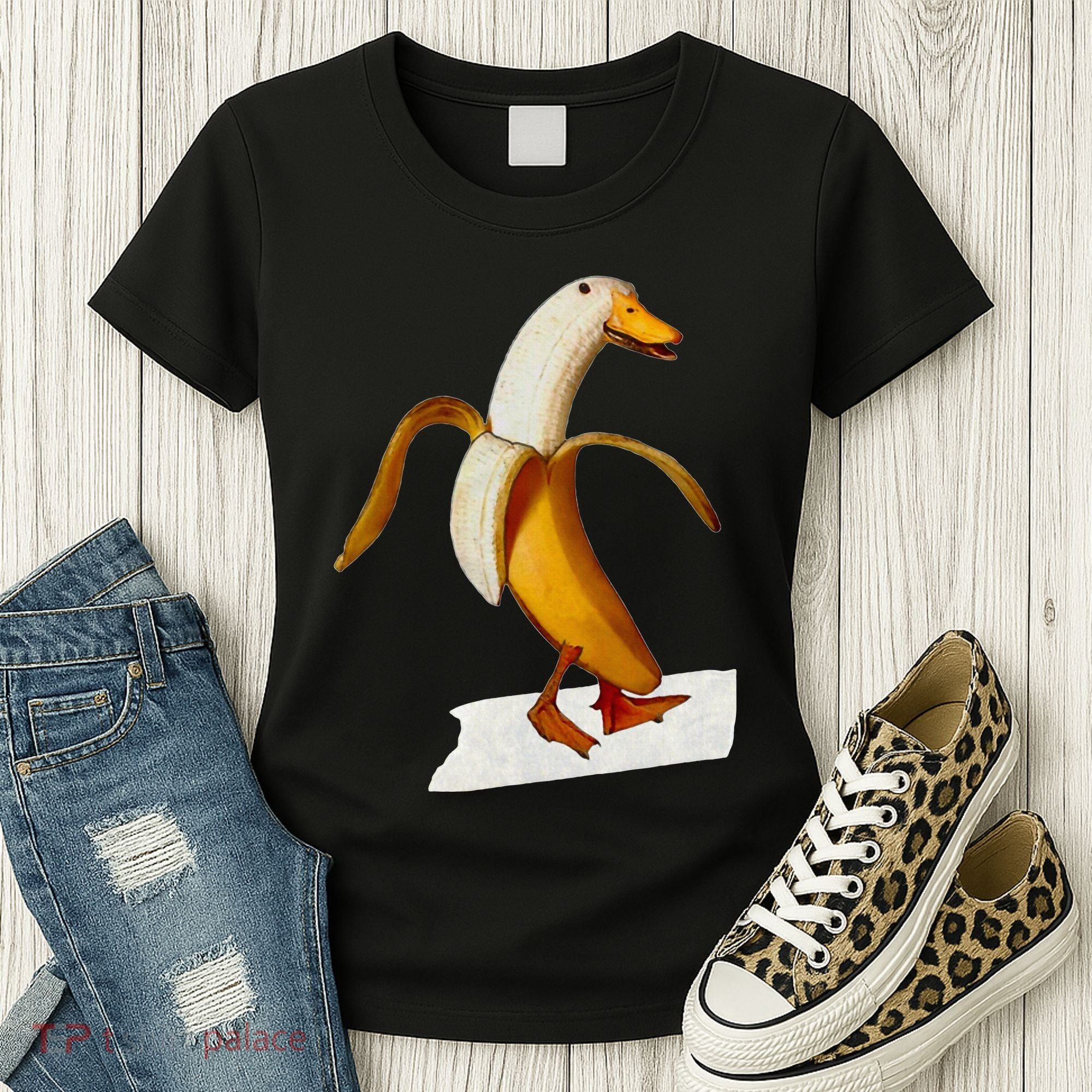 Banana Duck Walks Funny Anthropomorphic Fruit Bird Animal Women's T-Shirt