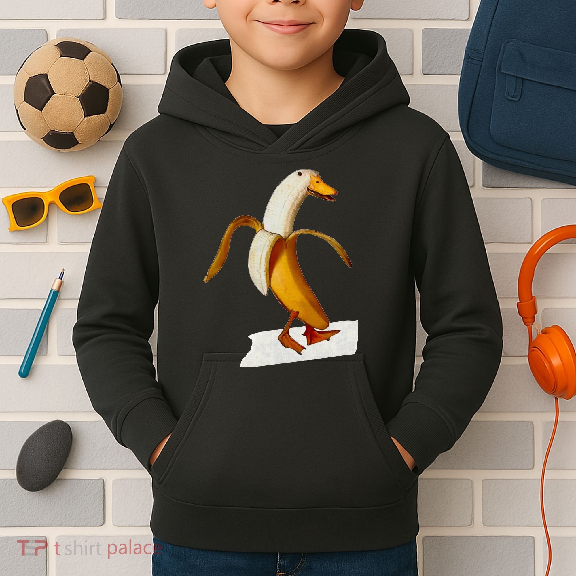 Banana Duck Walks Funny Anthropomorphic Fruit Bird Animal Kids Hoodie