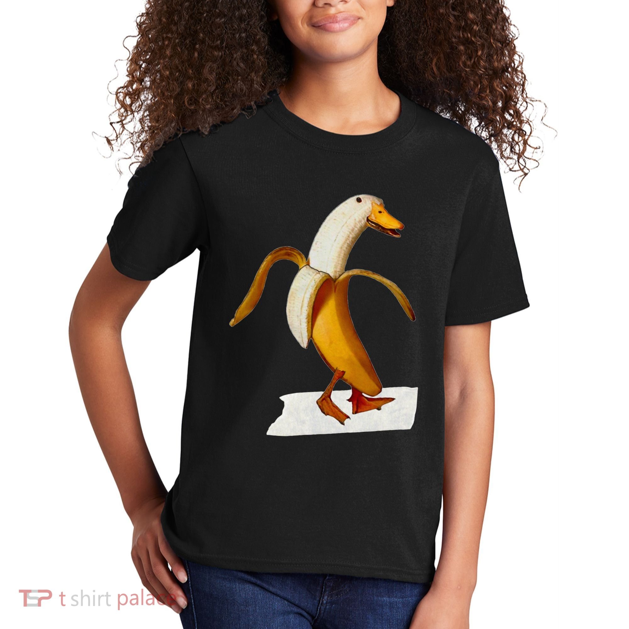 Banana Duck Walks Funny Anthropomorphic Fruit Bird Animal Kids T-Shirt