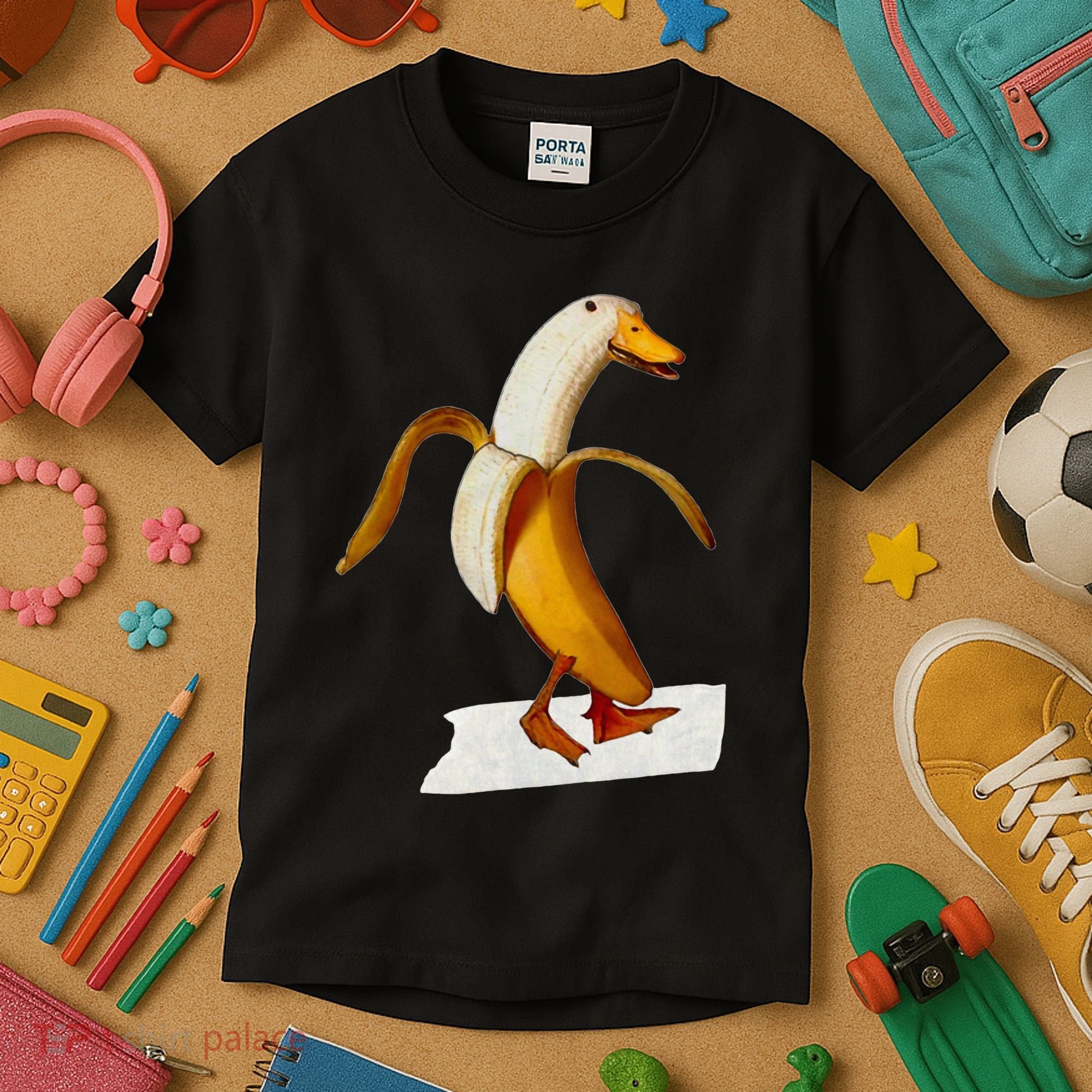 Banana Duck Walks Funny Anthropomorphic Fruit Bird Animal Kids T-Shirt