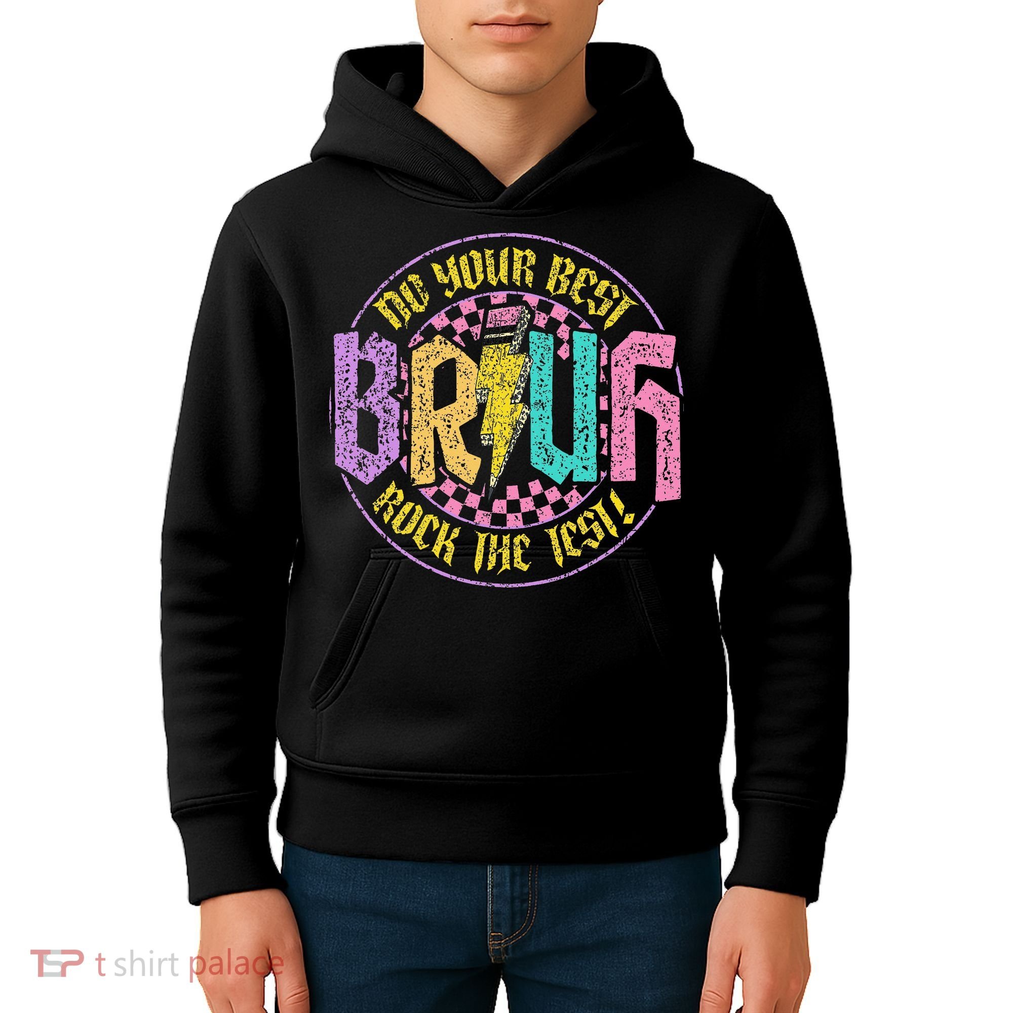 Bruh Do Your Best Rock The Test Day Teacher Student Funny Kids Hoodie