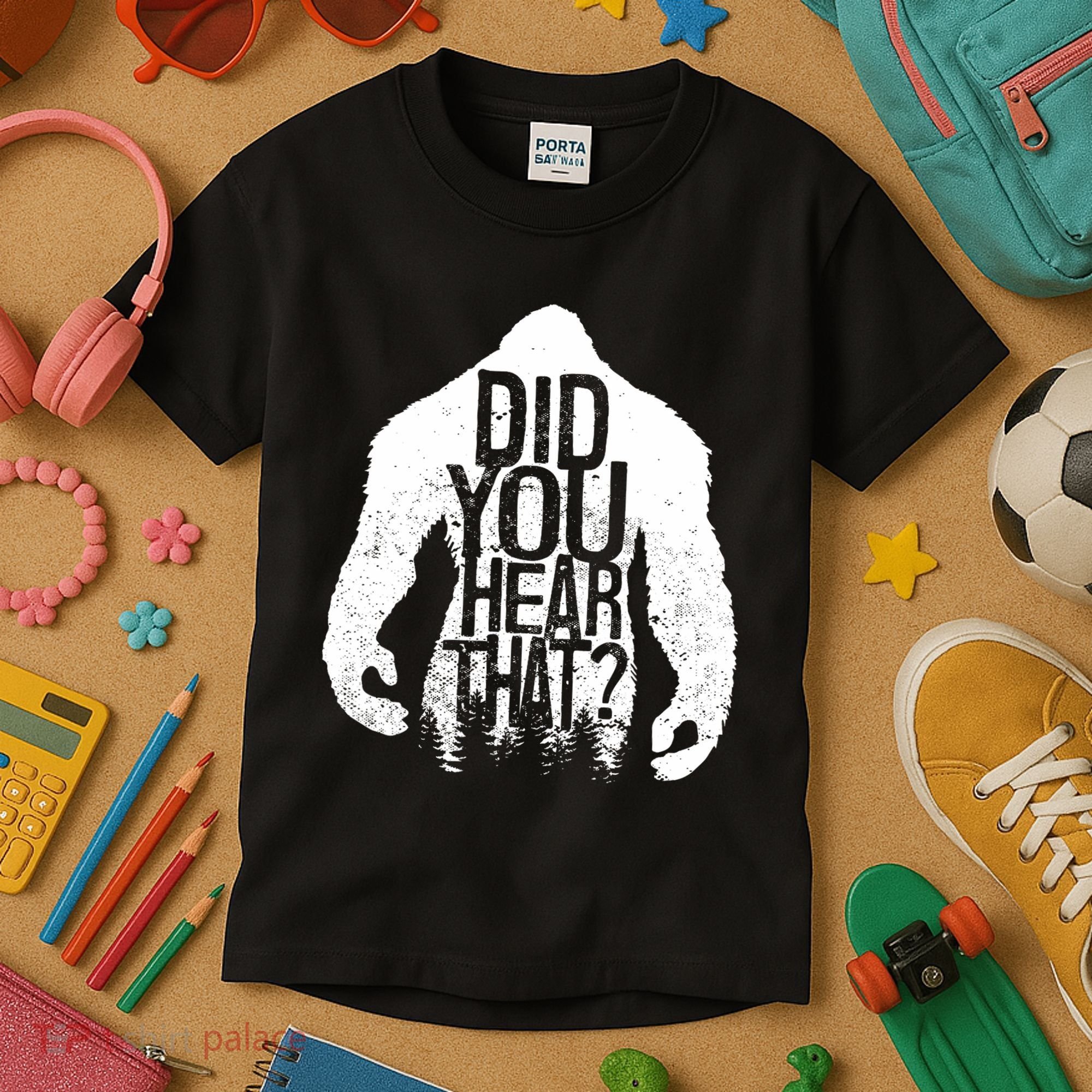 Bigfoot Did You Hear That Distressed Sasquatch Yeti Kids T-Shirt