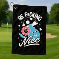 Be Fucking Nice Mushroom Flower Golf Towel thumb 1