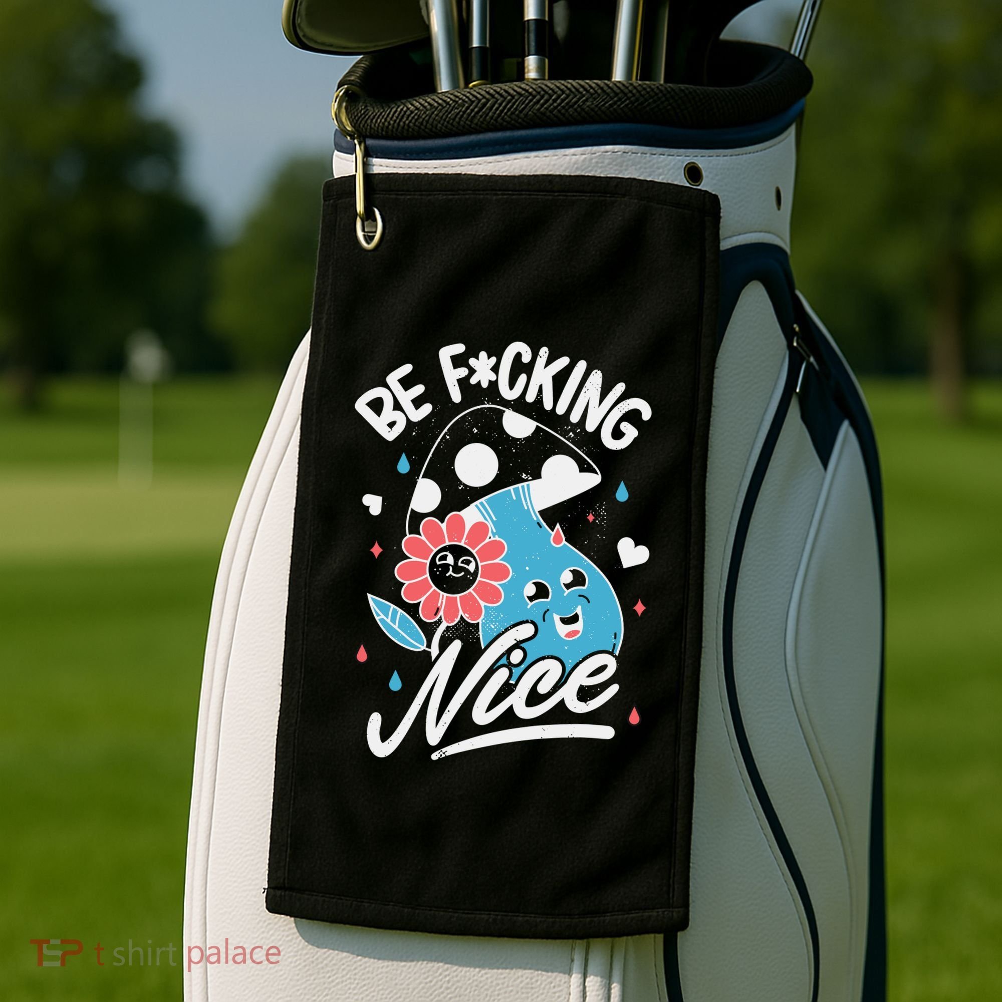 Be Fucking Nice Mushroom Flower Golf Towel