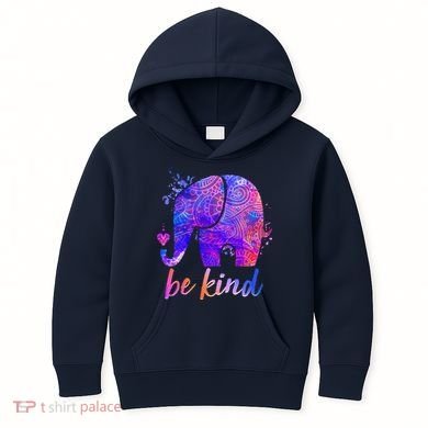 Be Kind Colorful Painted Elephant Kids Hoodie