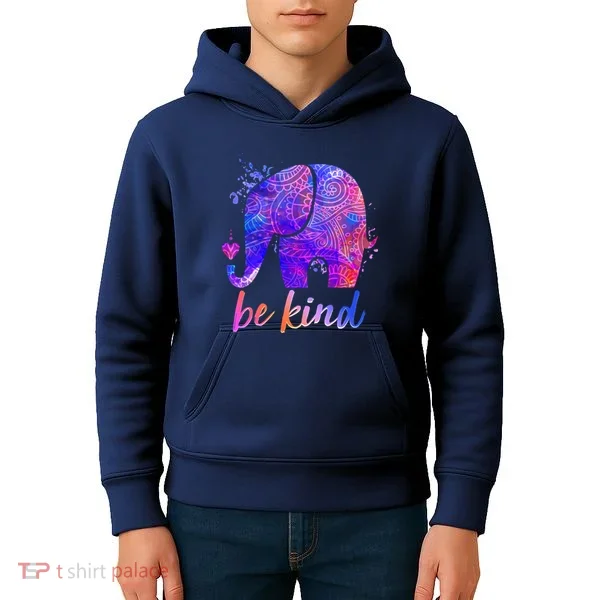 Be Kind Colorful Painted Elephant Kids Hoodie