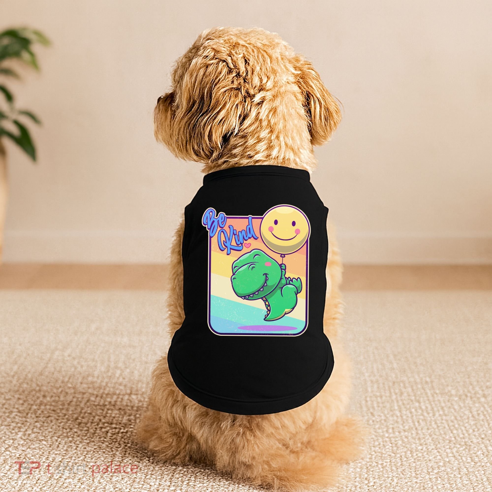 Be Kind Cute Happy TRex Dino Smiley Balloon Doggie Tank