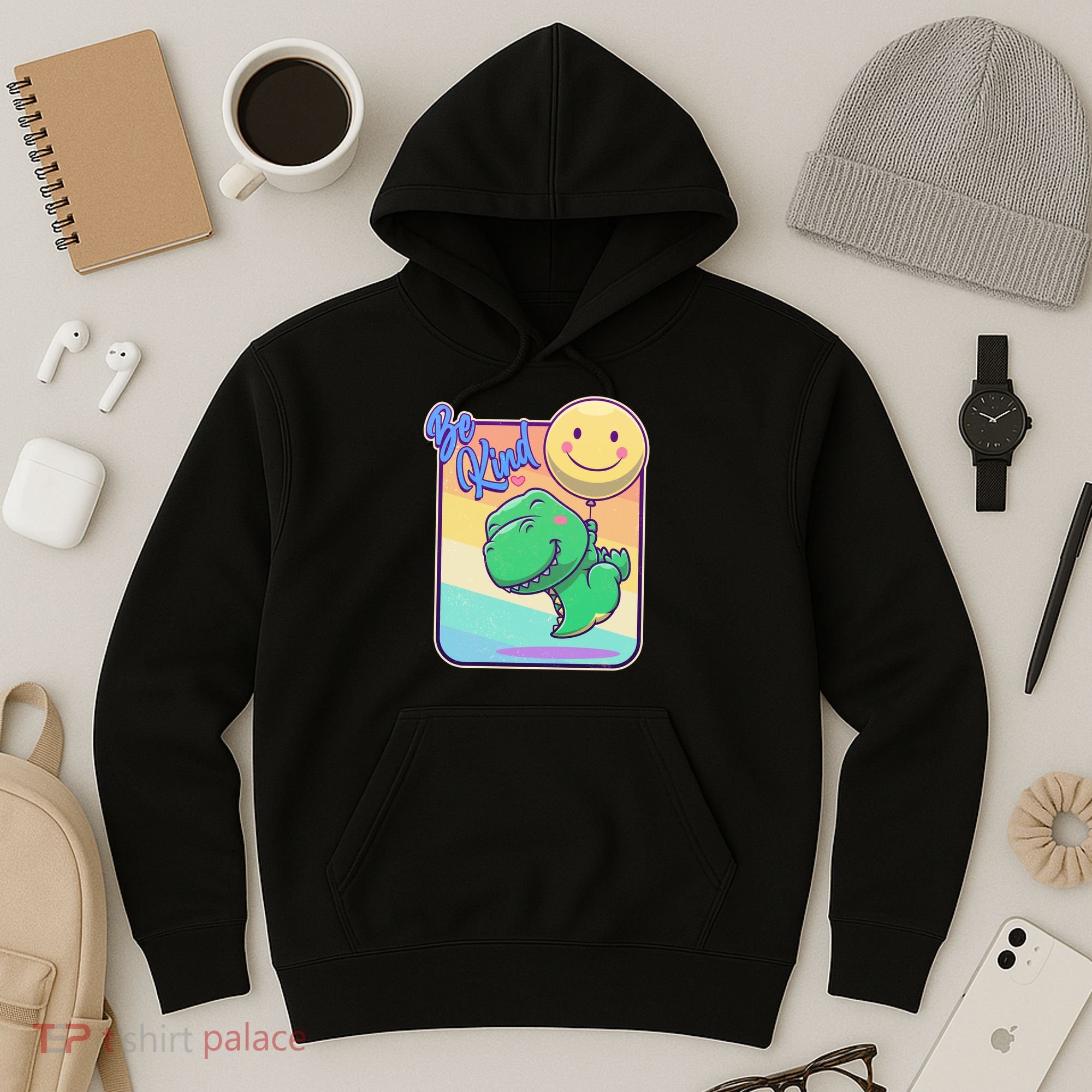 Be Kind Cute Happy TRex Dino Smiley Balloon Hoodie