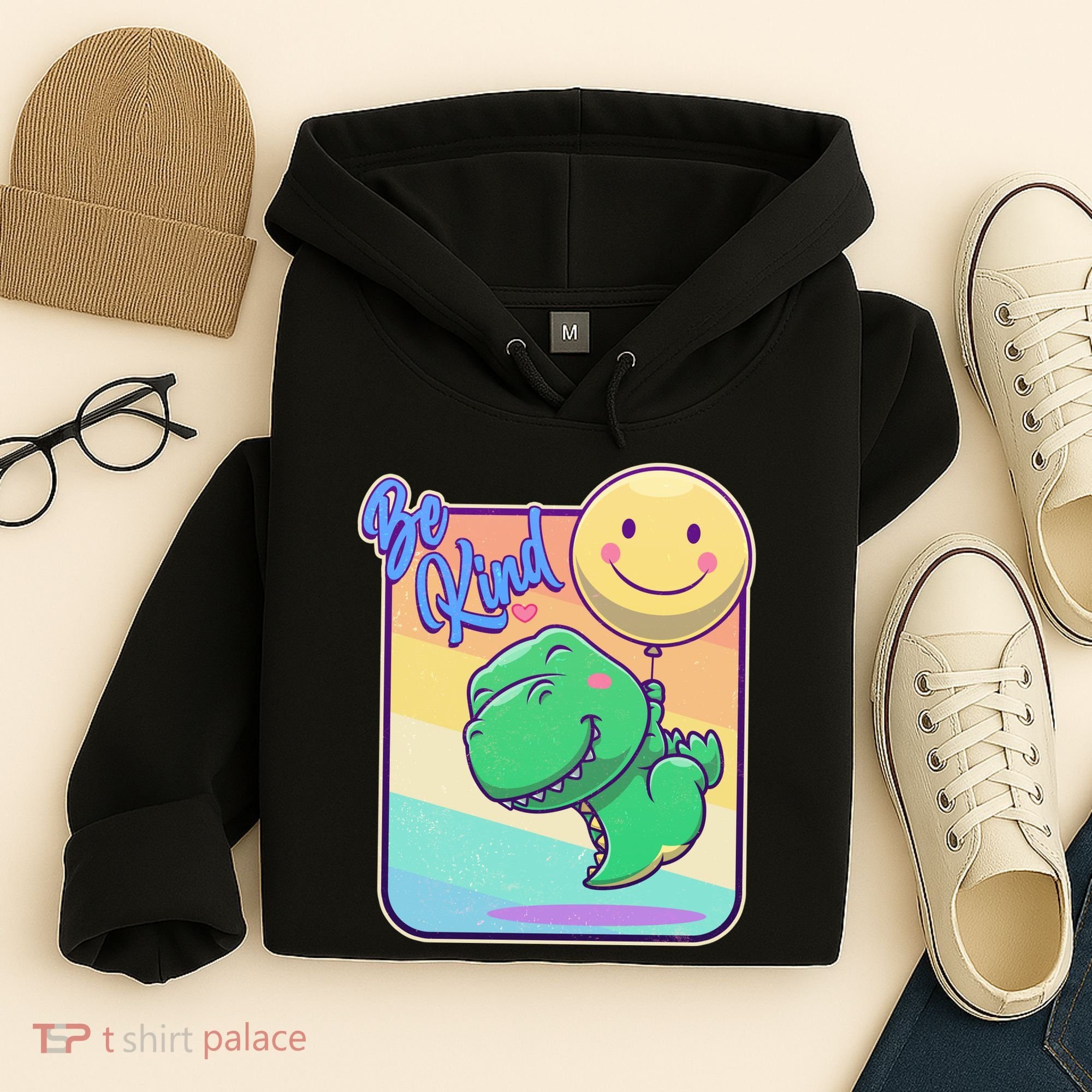 Be Kind Cute Happy TRex Dino Smiley Balloon Hoodie