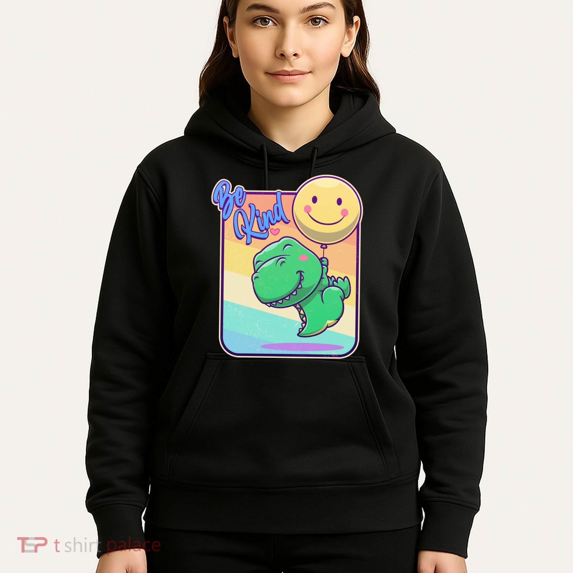 Be Kind Cute Happy TRex Dino Smiley Balloon Hoodie