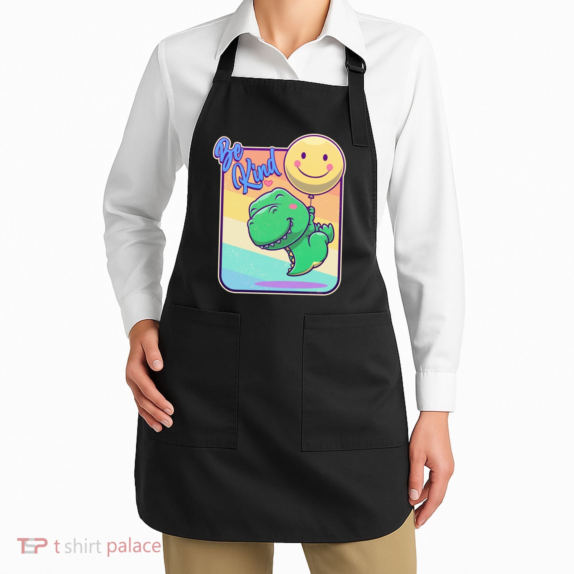 Be Kind Cute Happy TRex Dino Smiley Balloon Apron