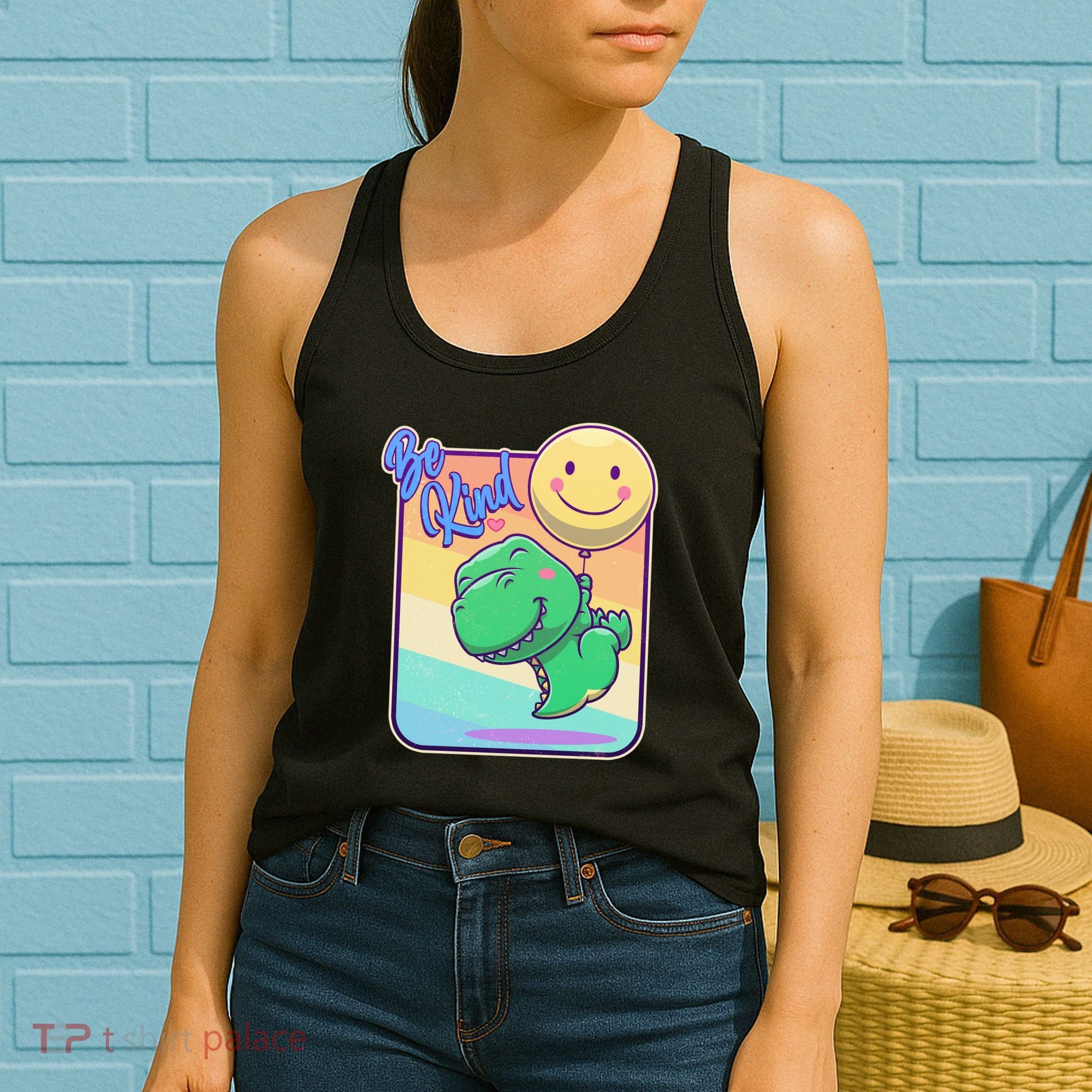 Be Kind Cute Happy TRex Dino Smiley Balloon Women's Tank Top
