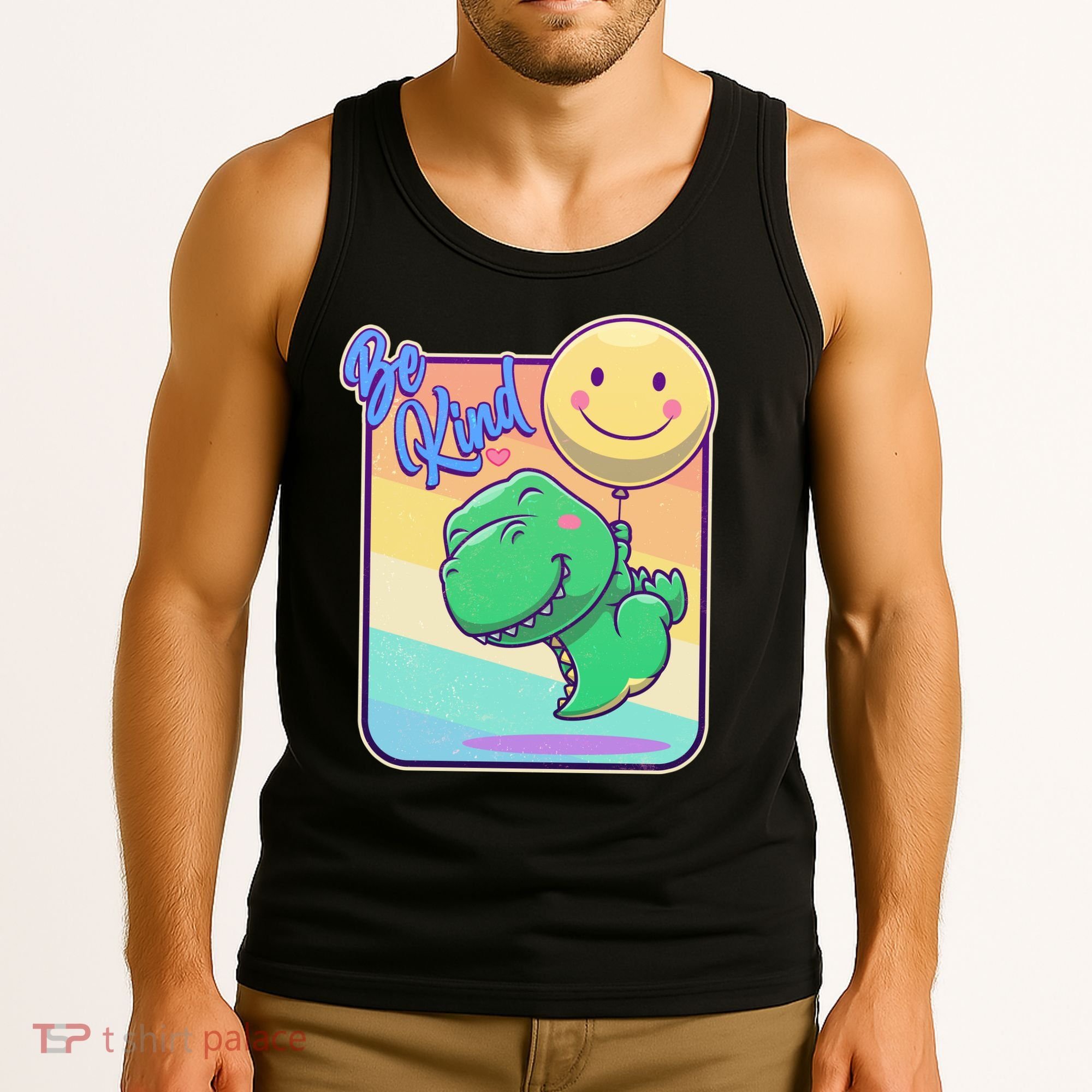Be Kind Cute Happy TRex Dino Smiley Balloon Tank Top
