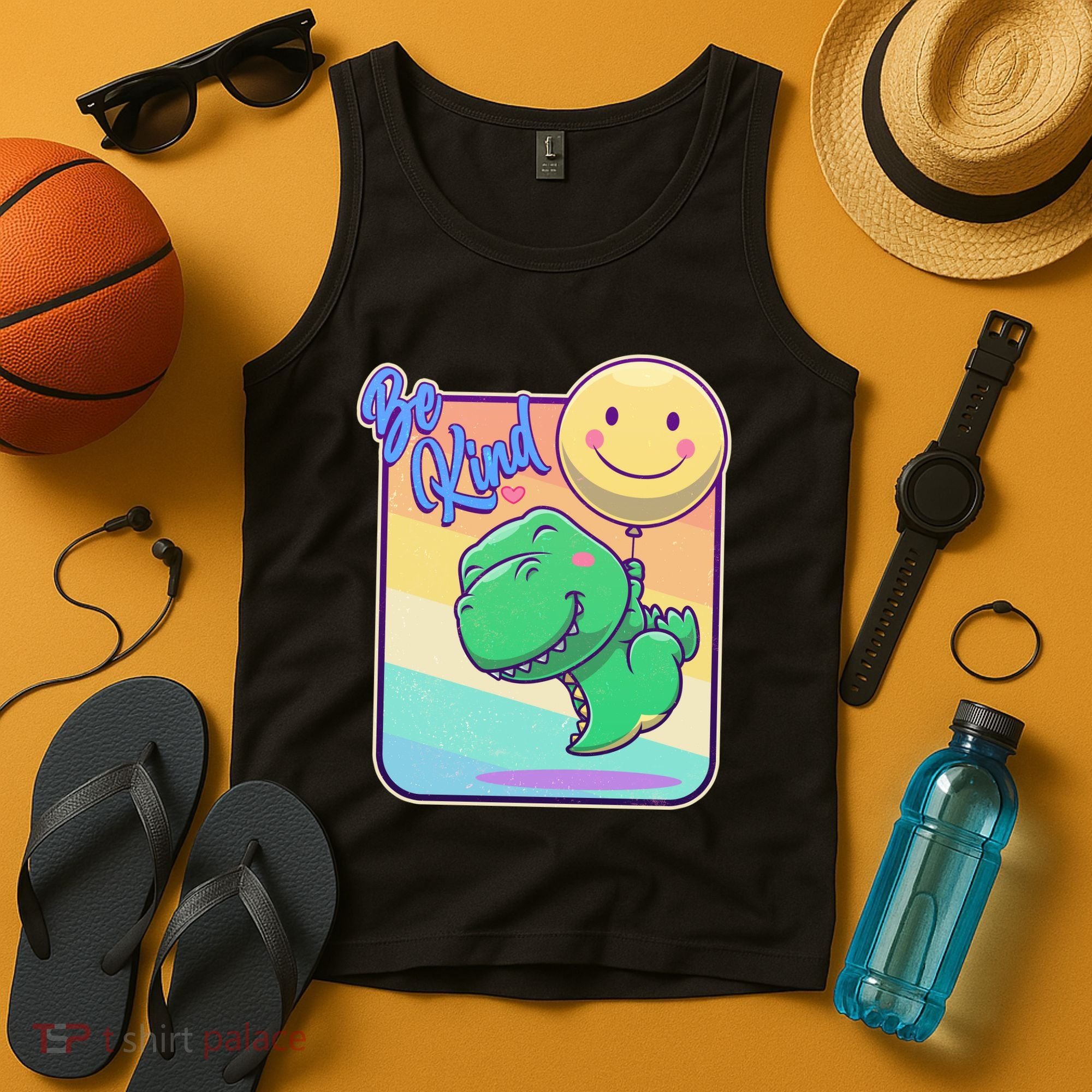 Be Kind Cute Happy TRex Dino Smiley Balloon Tank Top