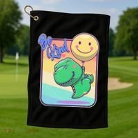 Be Kind Cute Happy TRex Dino Smiley Balloon Golf Towel thumb 1