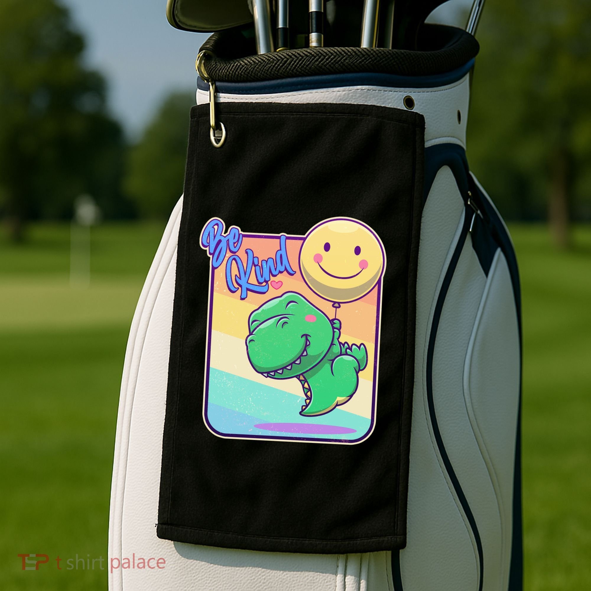 Be Kind Cute Happy TRex Dino Smiley Balloon Golf Towel