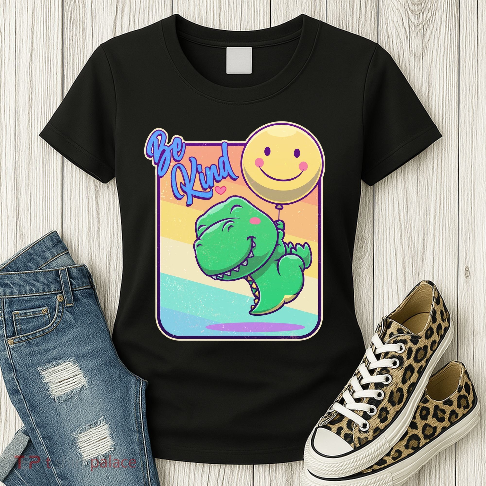 Be Kind Cute Happy TRex Dino Smiley Balloon Women's T-Shirt