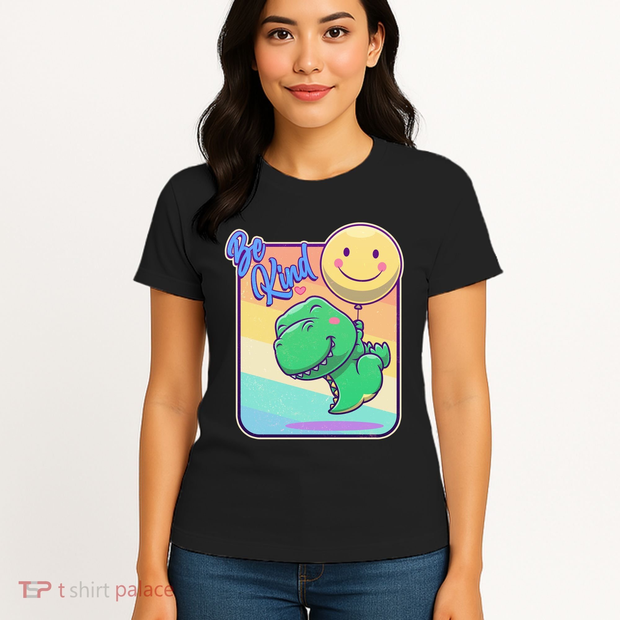 Be Kind Cute Happy TRex Dino Smiley Balloon Women's T-Shirt