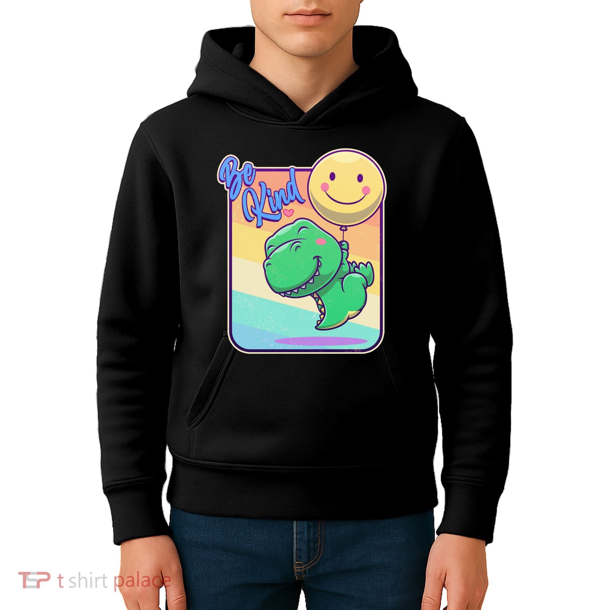 Be Kind Cute Happy TRex Dino Smiley Balloon Kids Hoodie