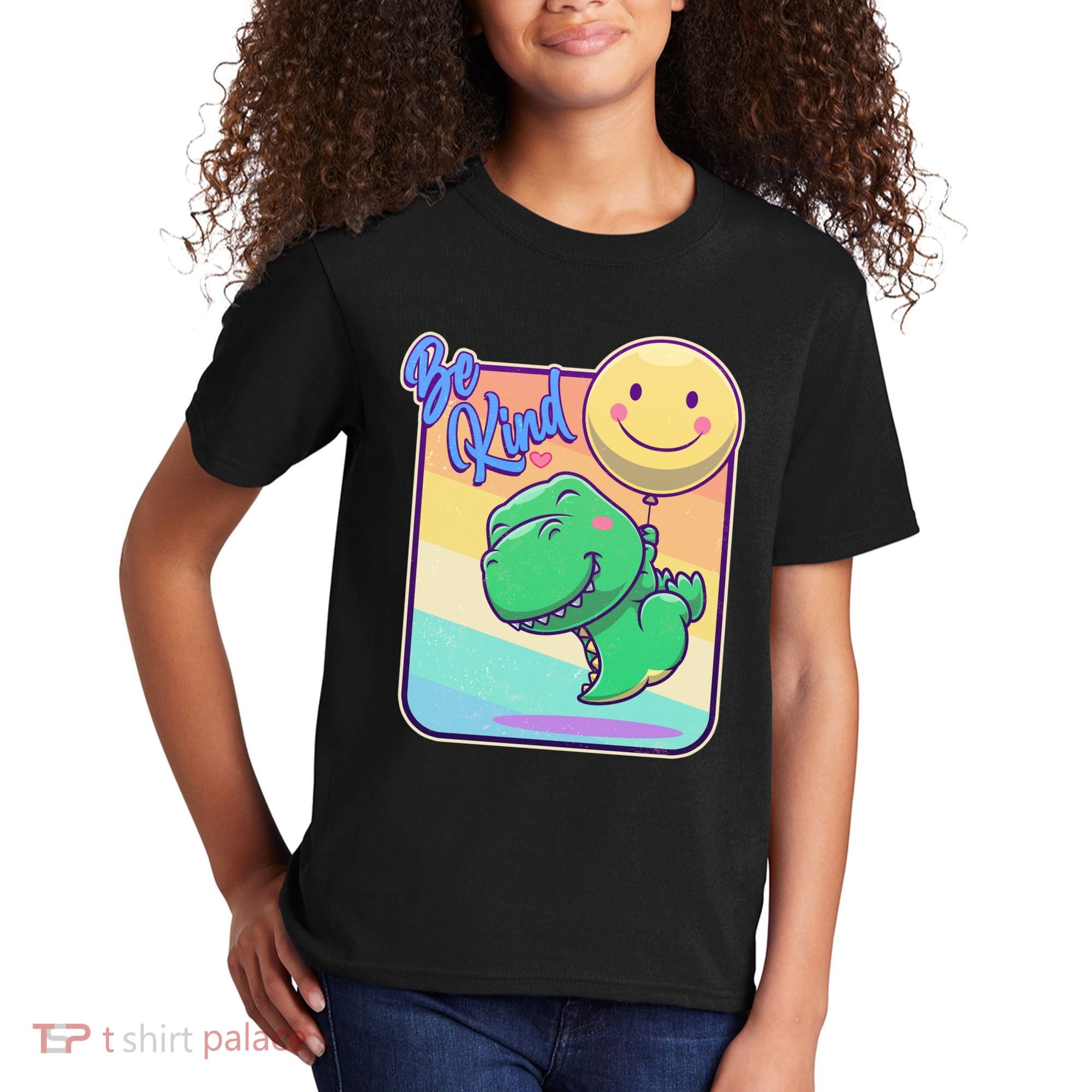 Be Kind Cute Happy TRex Dino Smiley Balloon Kids T-Shirt