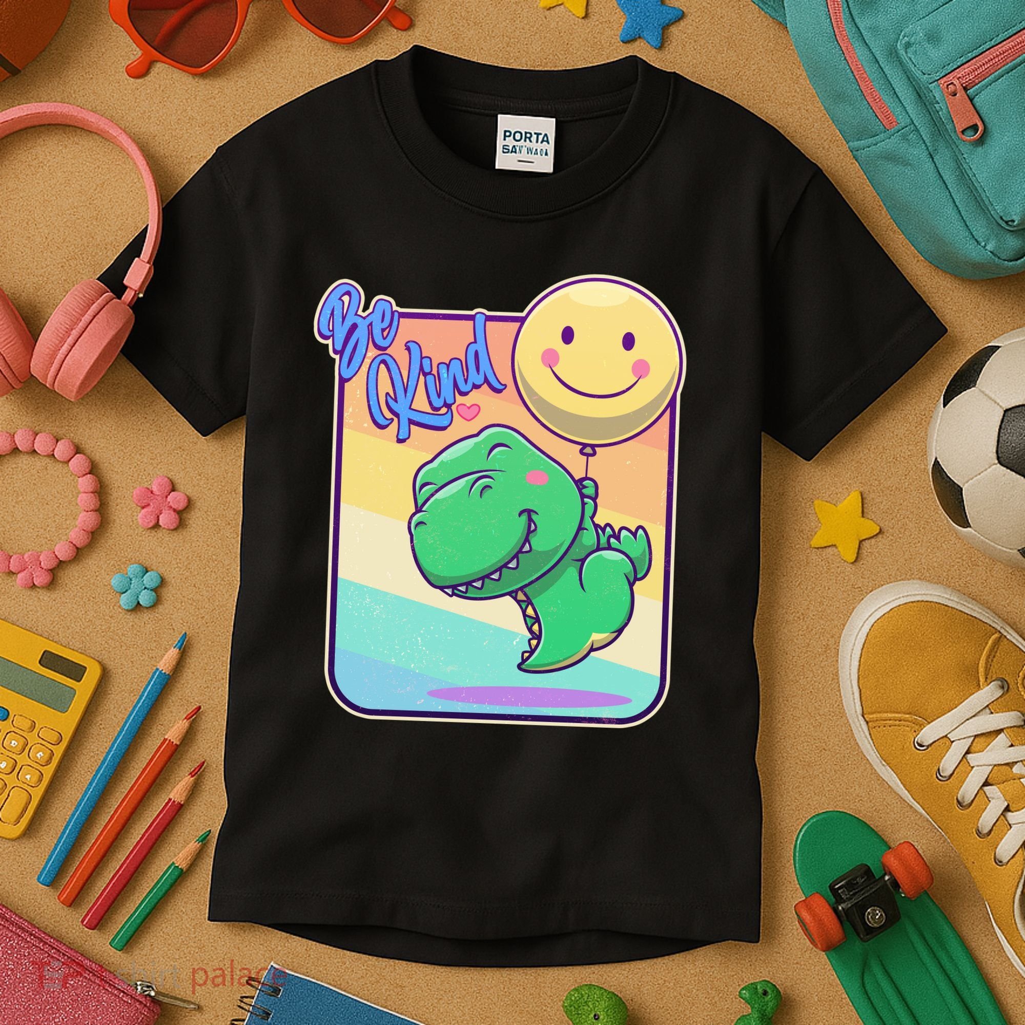 Be Kind Cute Happy TRex Dino Smiley Balloon Kids T-Shirt