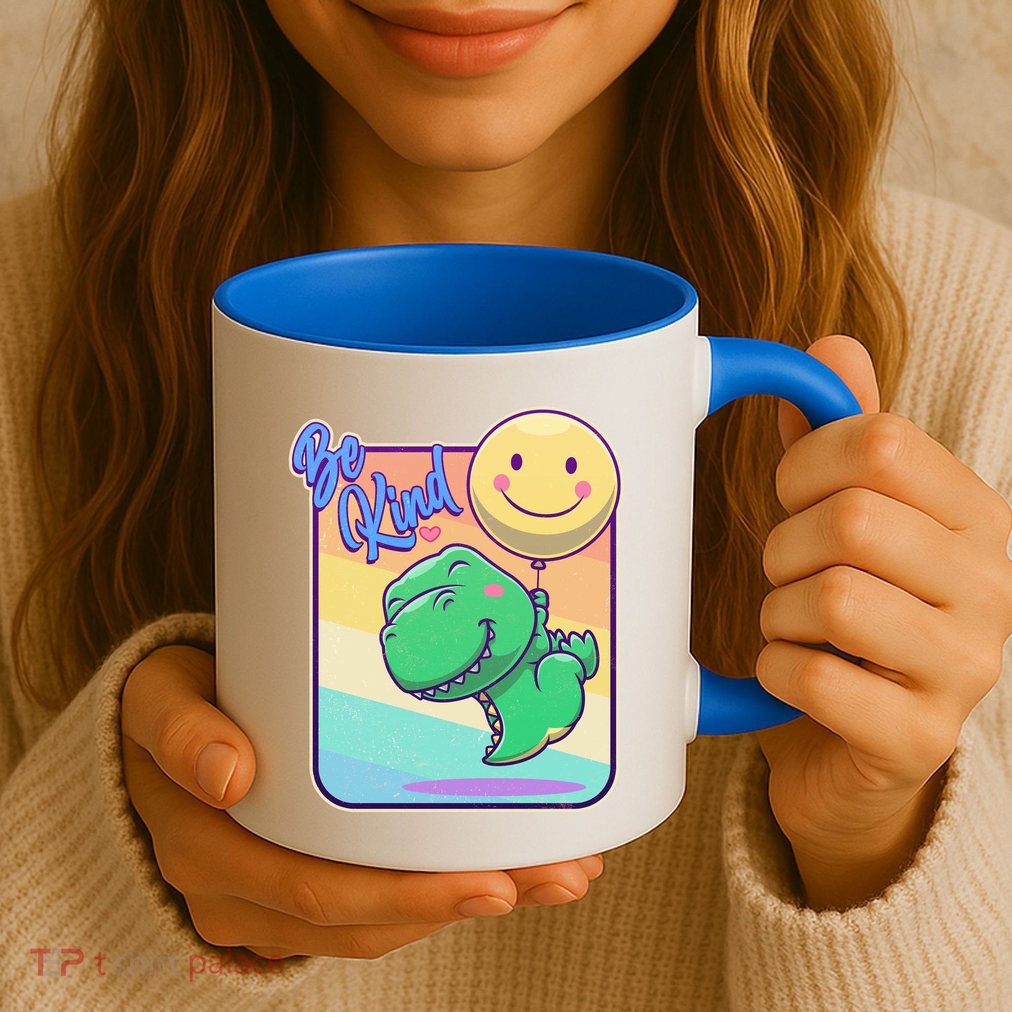Be Kind Cute Happy TRex Dino Smiley Balloon Coffee Mug