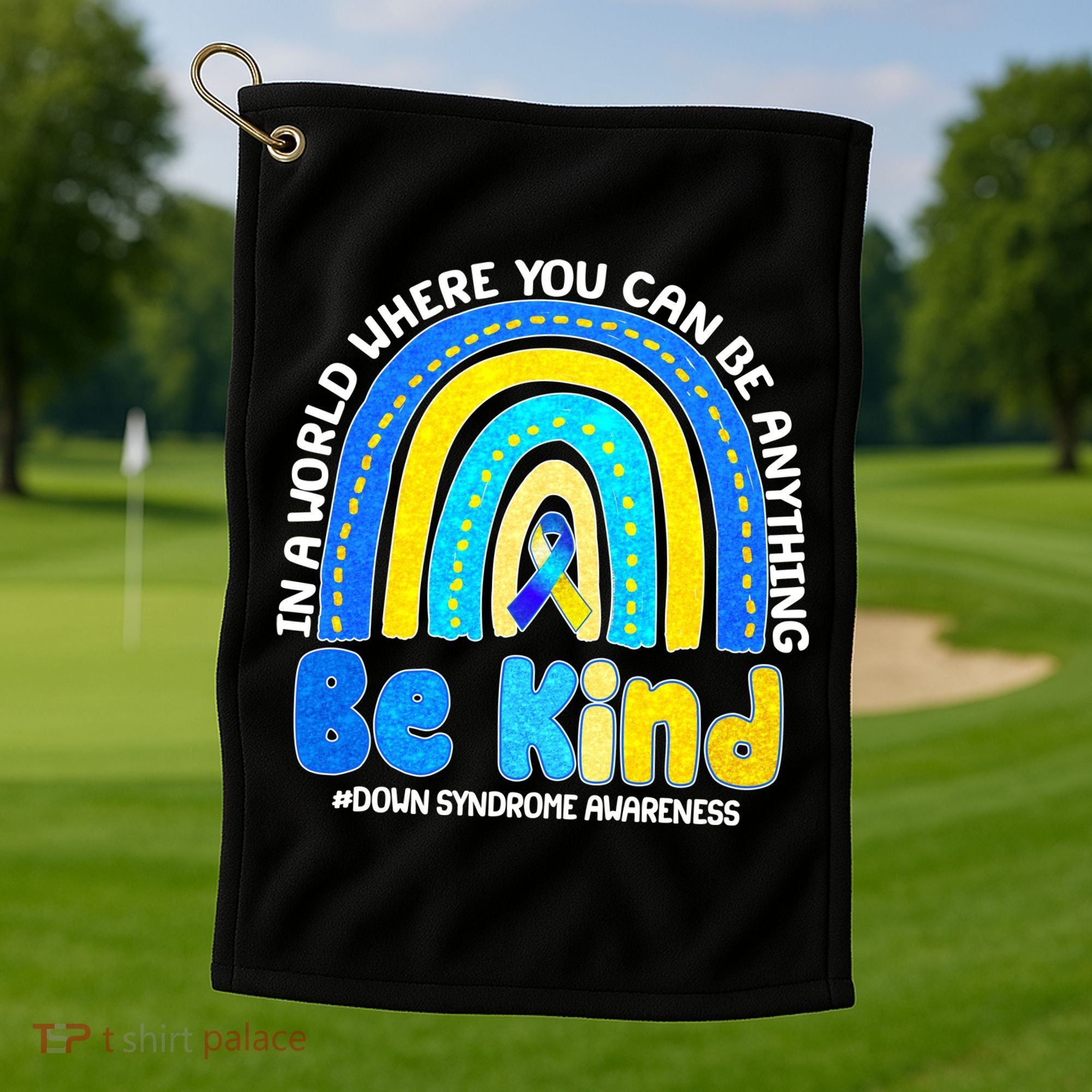 Be Kind Down Syndrome Awareness Rainbow Golf Towel