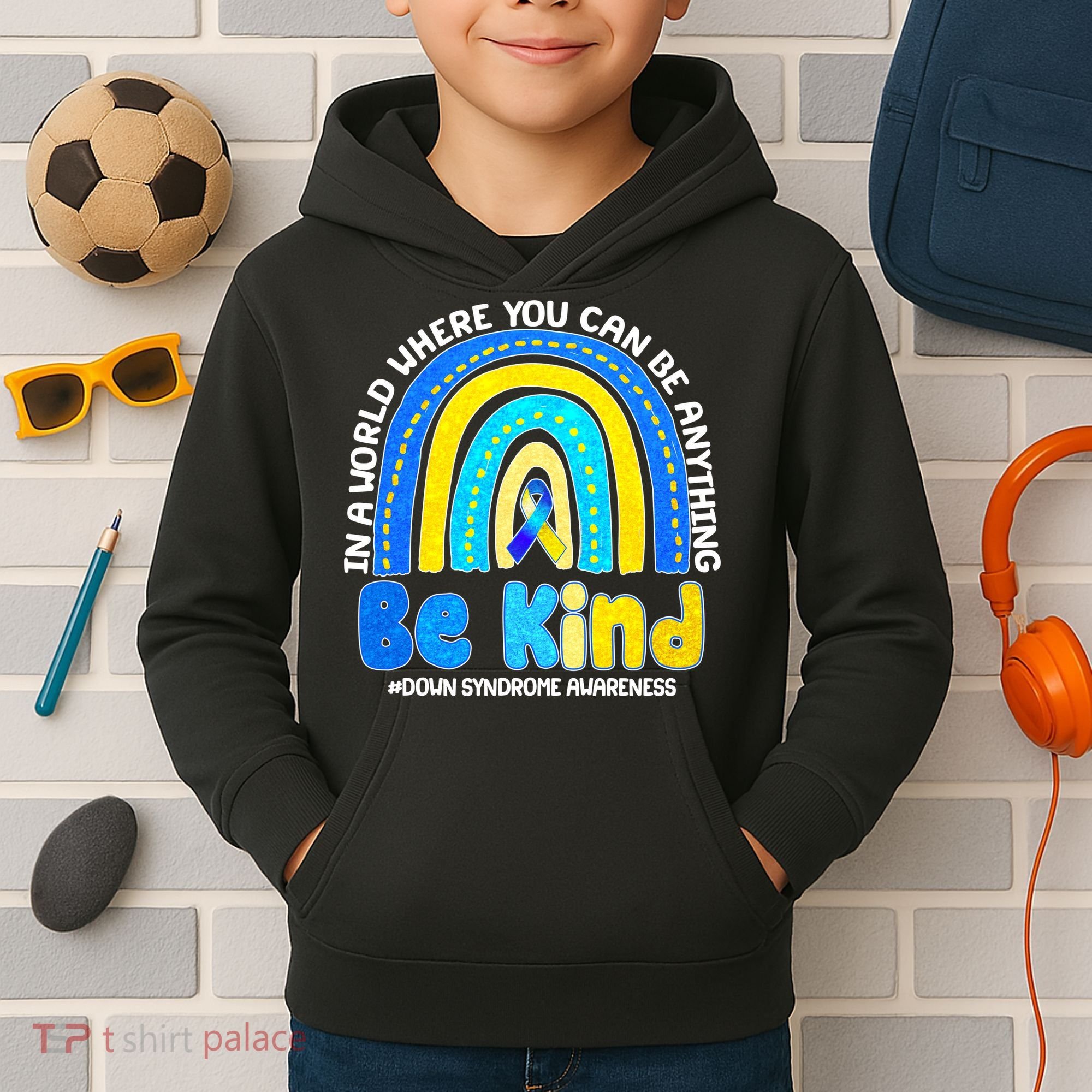 Be Kind Down Syndrome Awareness Rainbow Kids Hoodie