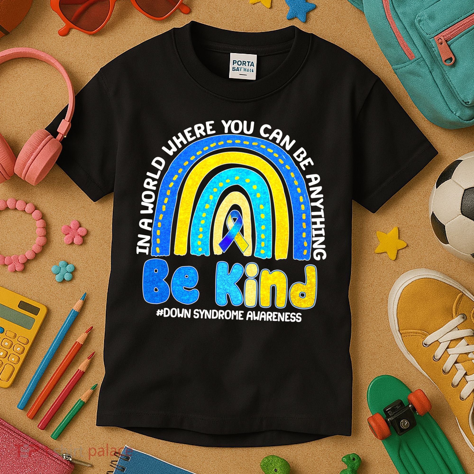 Be Kind Down Syndrome Awareness Rainbow Kids T-Shirt
