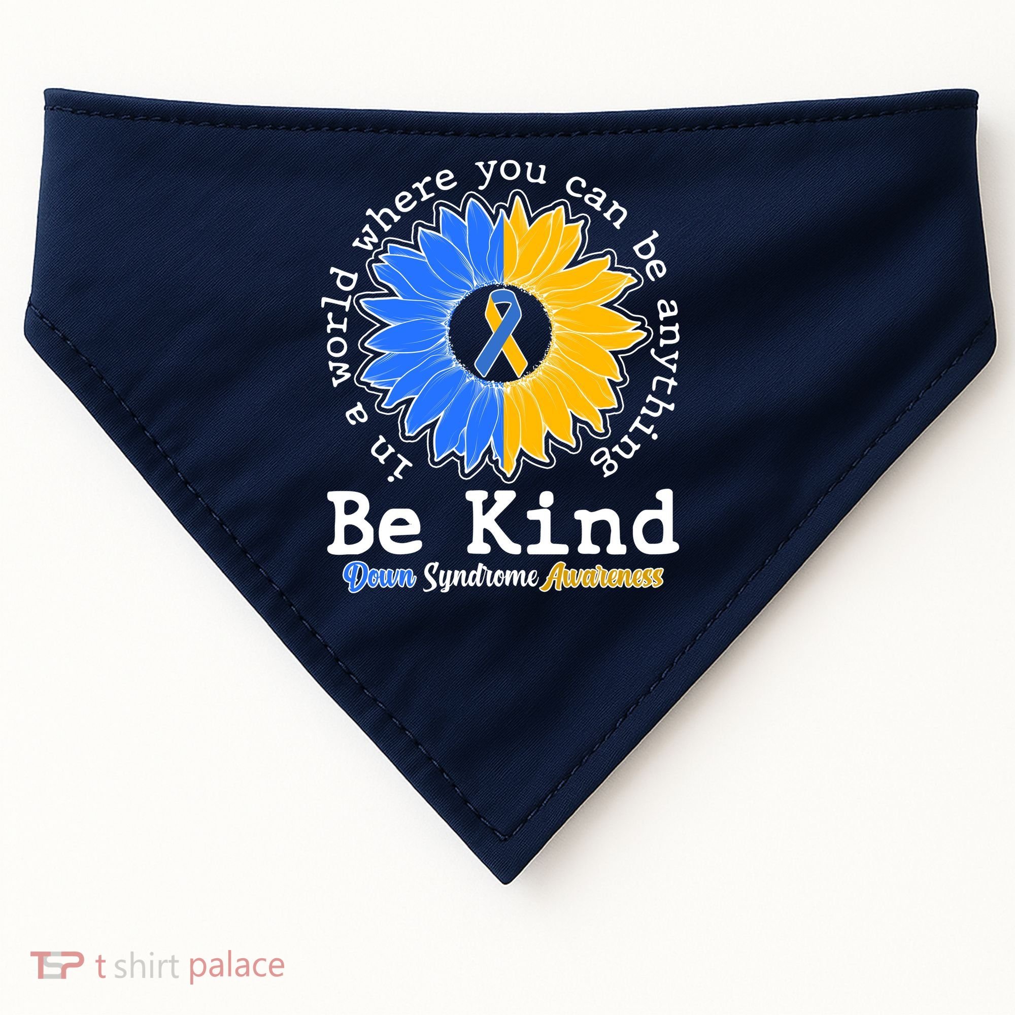 Be Kind Sunflower Ribbon Down Syndrome Awareness USA-Made Doggie Bandana
