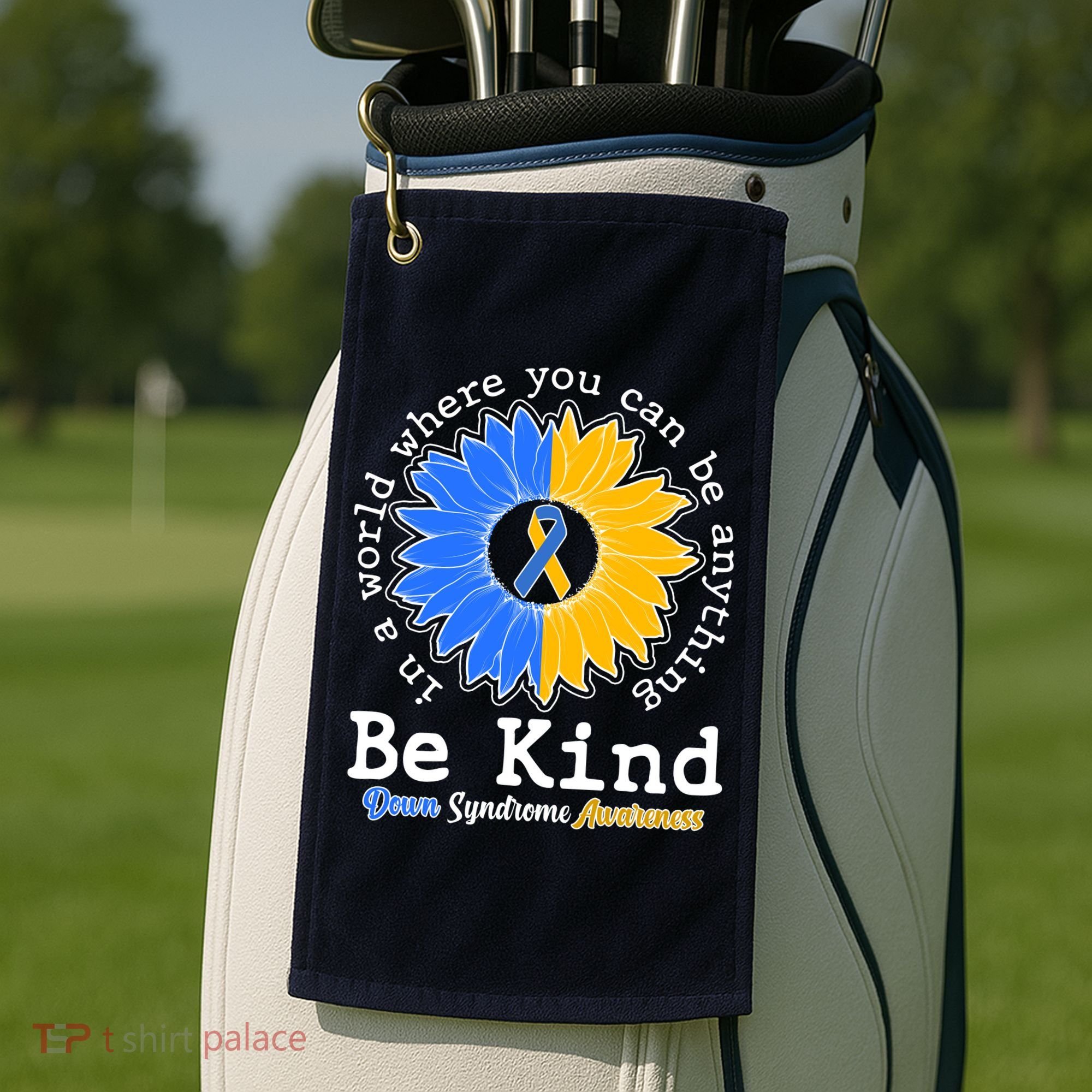 Be Kind Sunflower Ribbon Down Syndrome Awareness Golf Towel