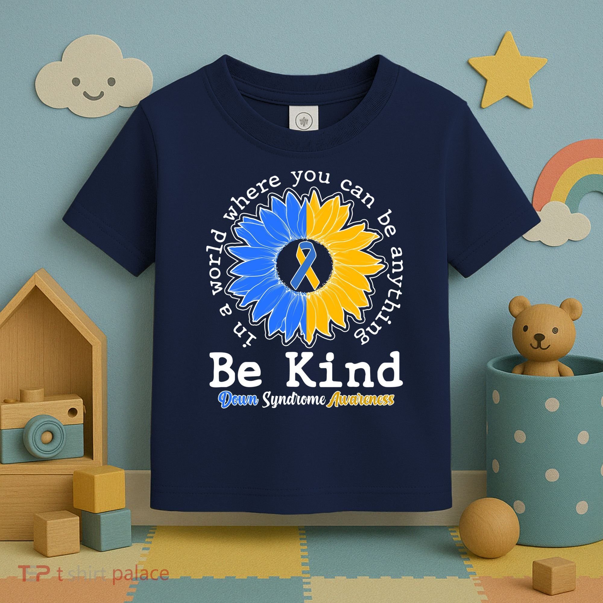 Be Kind Sunflower Ribbon Down Syndrome Awareness Toddler T-Shirt