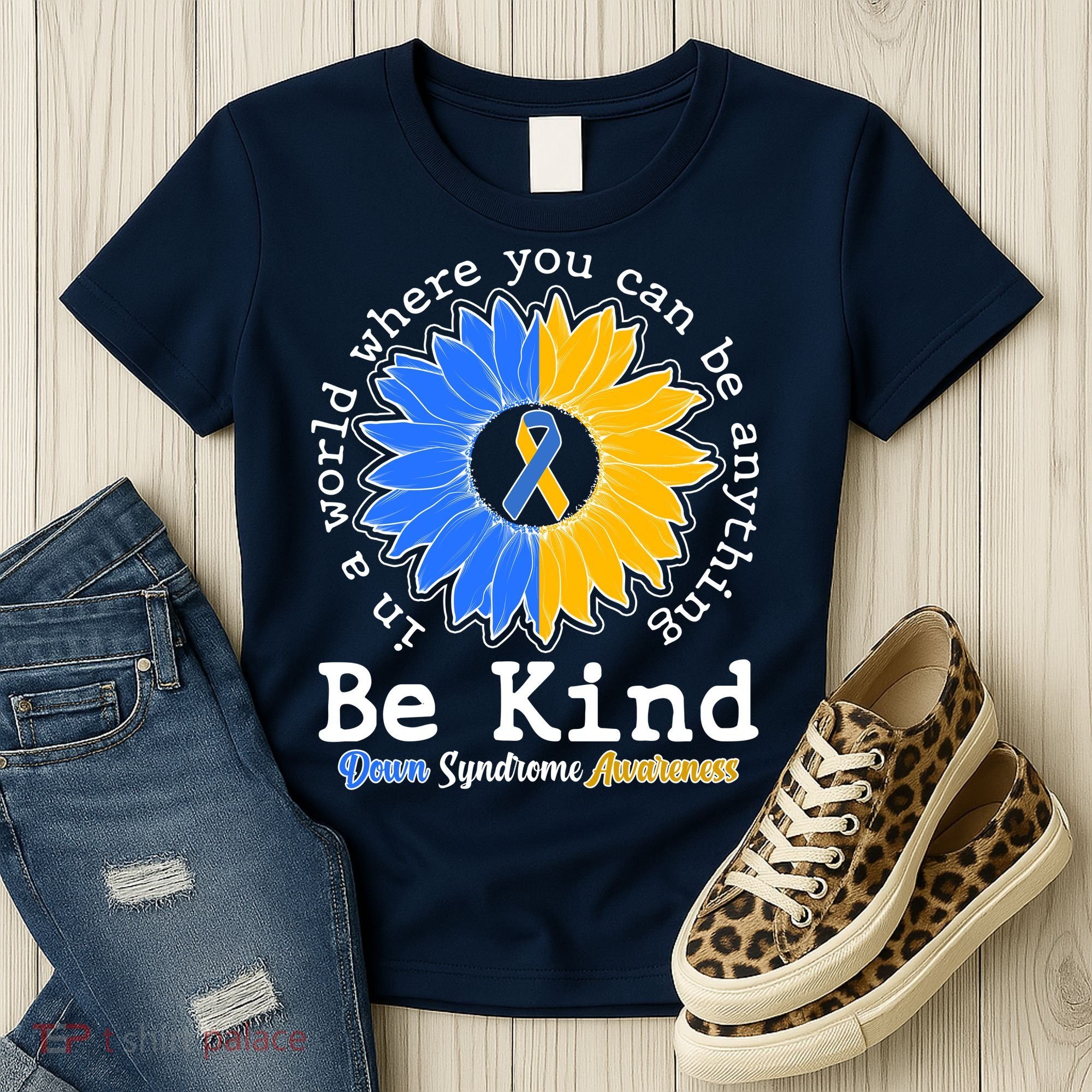 Be Kind Sunflower Ribbon Down Syndrome Awareness Women's T-Shirt