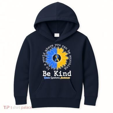Be Kind Sunflower Ribbon Down Syndrome Awareness Kids Hoodie