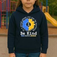 Be Kind Sunflower Ribbon Down Syndrome Awareness Kids Hoodie thumb 3