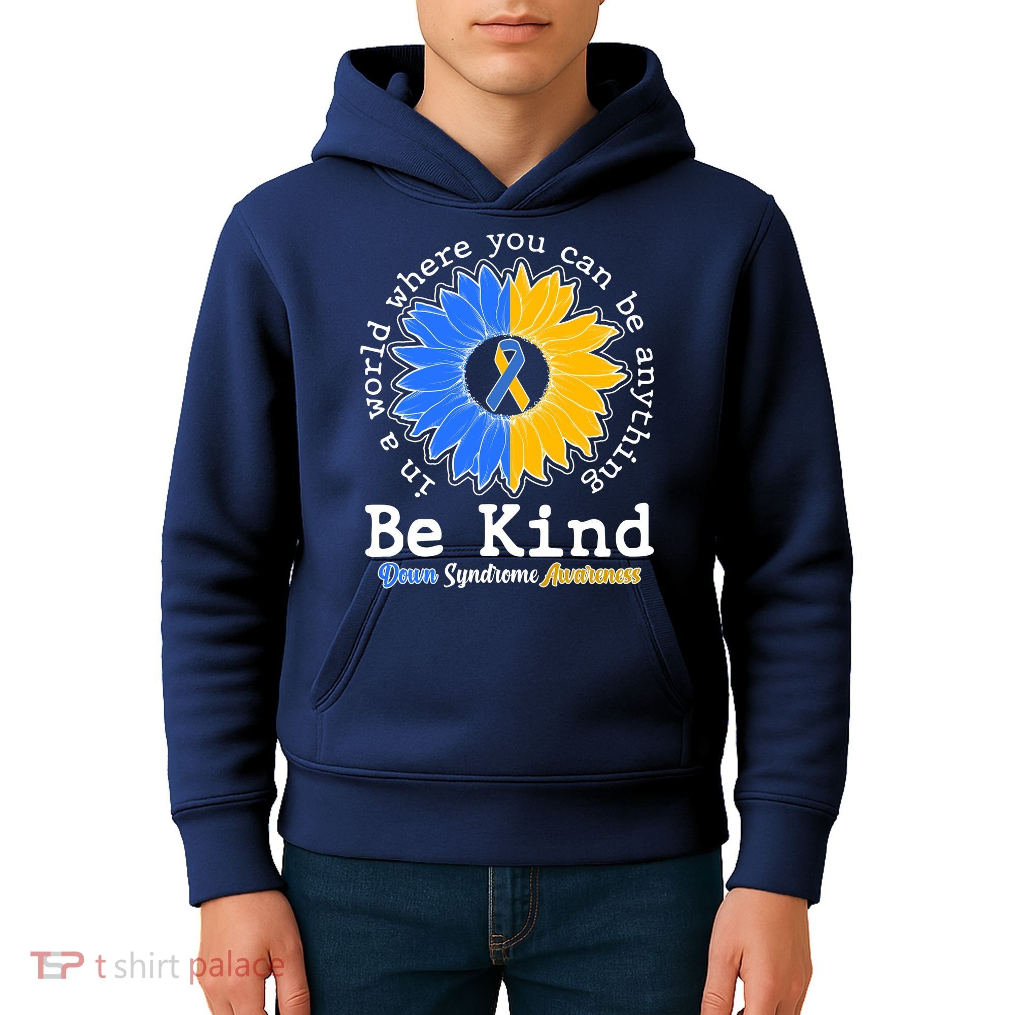 Be Kind Sunflower Ribbon Down Syndrome Awareness Kids Hoodie