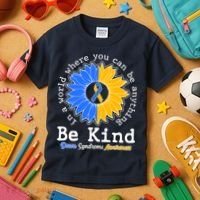 Be Kind Sunflower Ribbon Down Syndrome Awareness Kids T-Shirt thumb 3
