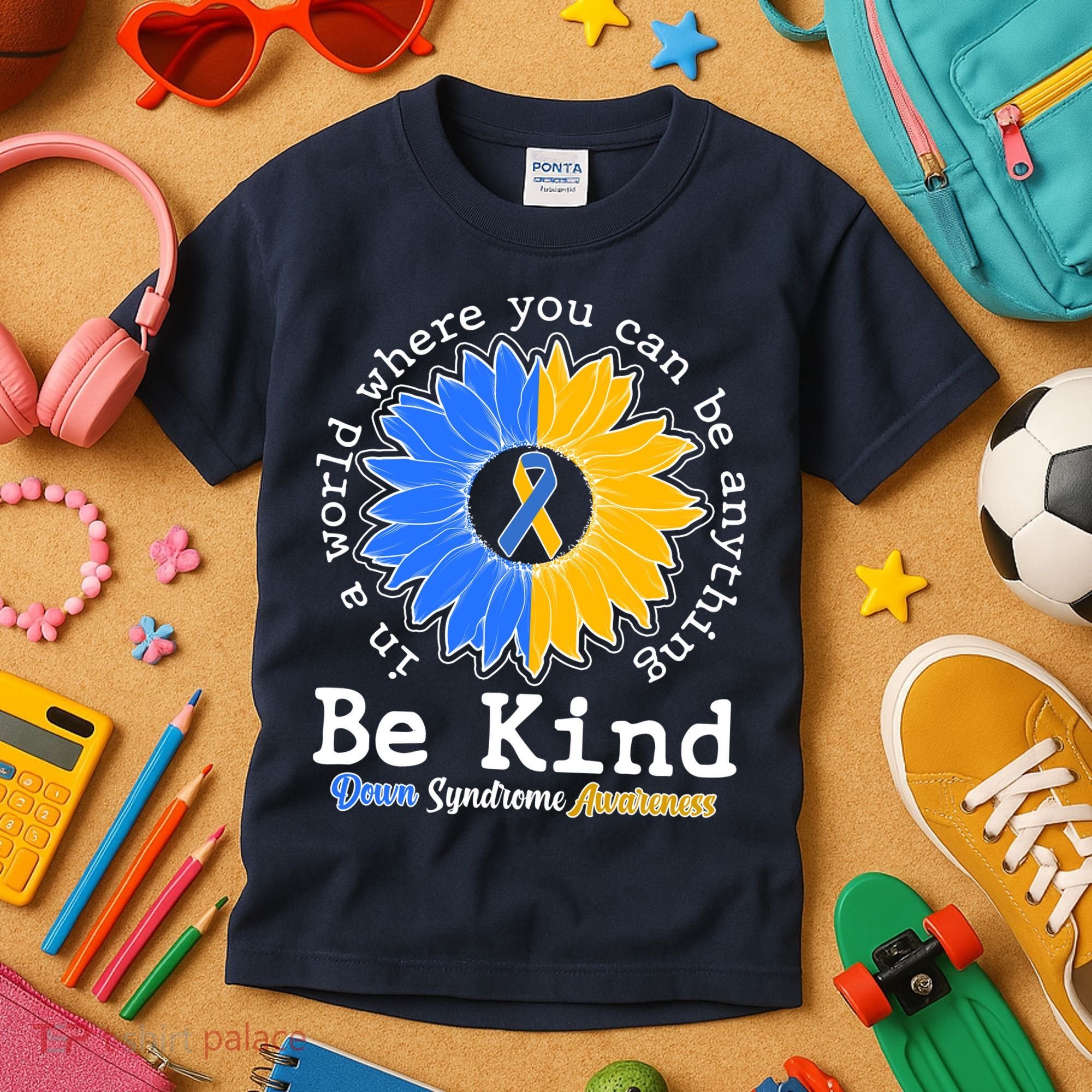 Be Kind Sunflower Ribbon Down Syndrome Awareness Kids T-Shirt