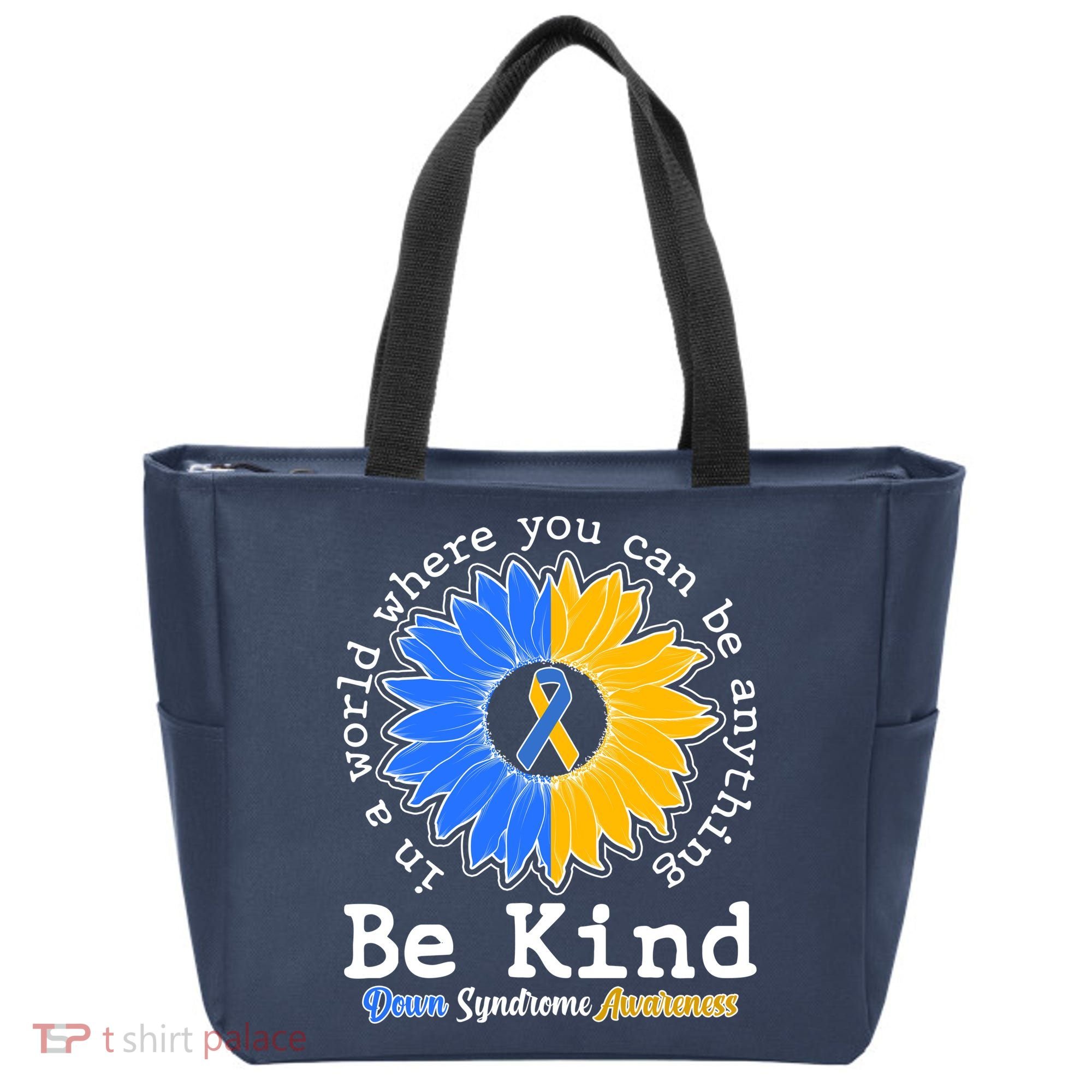 Be Kind Sunflower Ribbon Down Syndrome Awareness Tote Bag