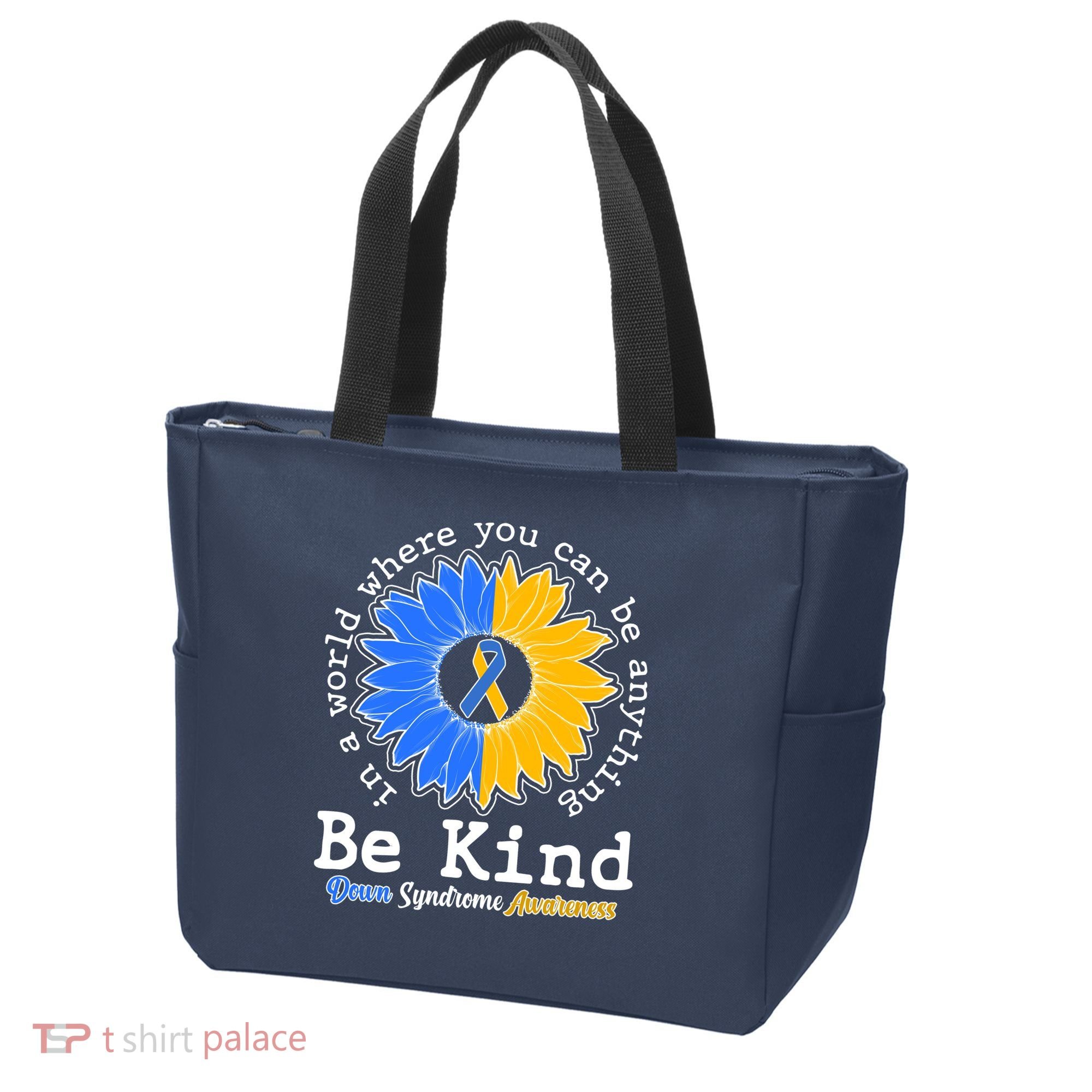 Be Kind Sunflower Ribbon Down Syndrome Awareness Tote Bag