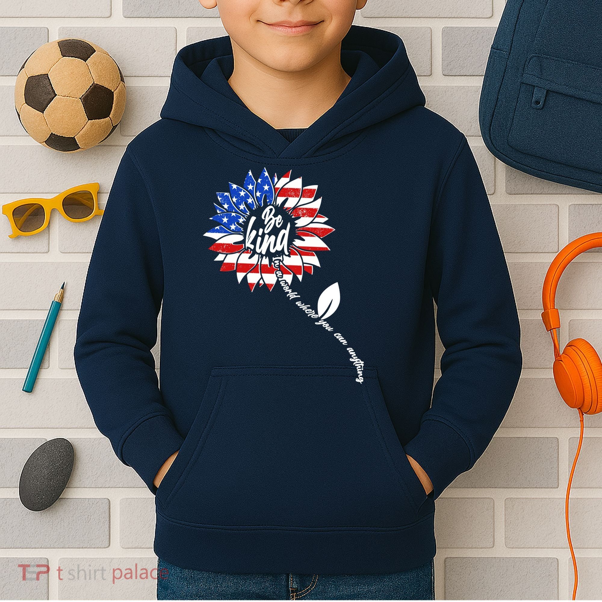 Be Kind USA American Sunflower Kids Hoodie