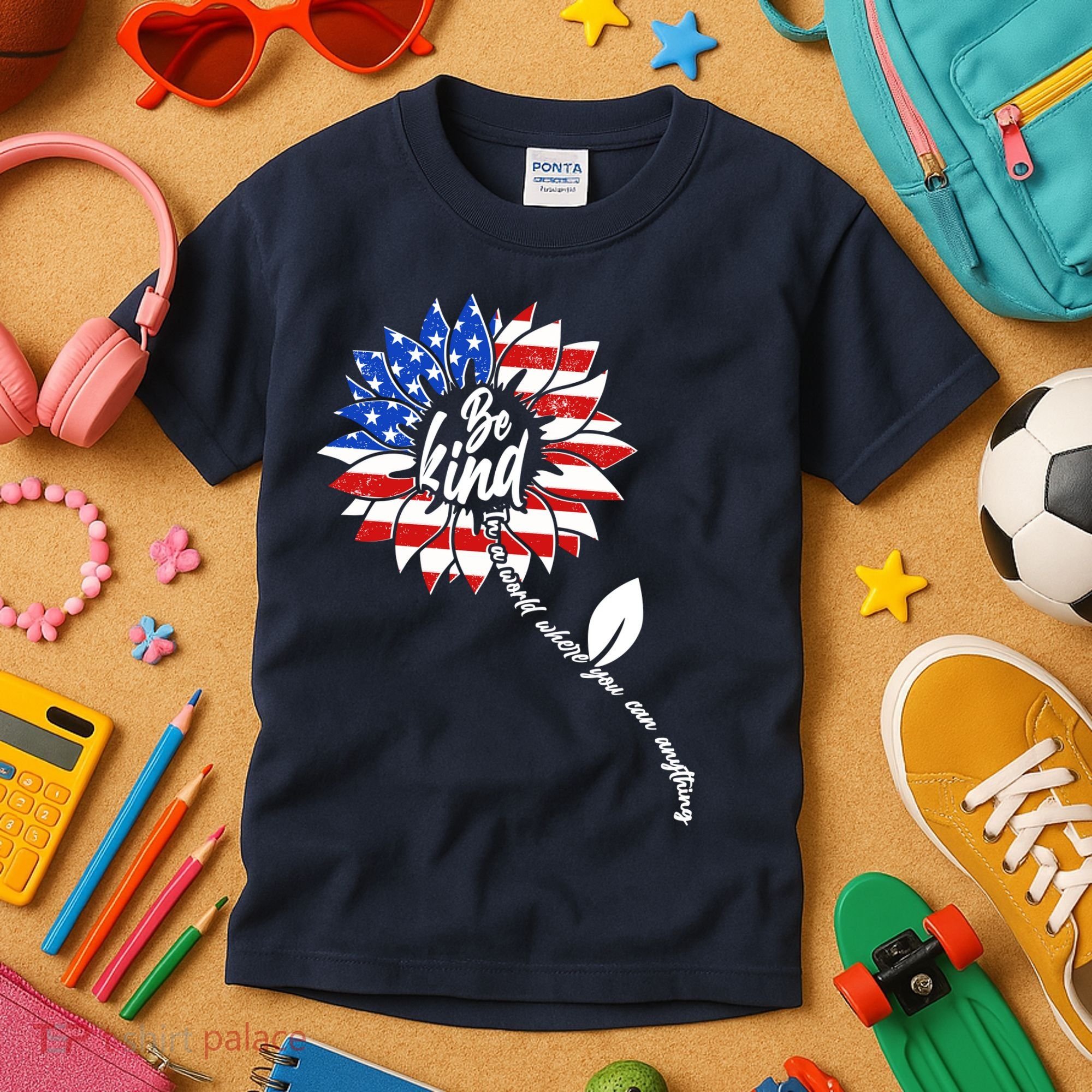 Be Kind USA American Sunflower Kids T-Shirt