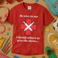 Be Nice To Me Nurse I Decide Where The Shots Go Funny Kids T-Shirt thumb 3