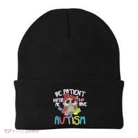 Be Patient With Me Autism Owl Beanie thumb 0