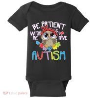 Be Patient With Me Autism Owl Baby Bodysuit thumb 0