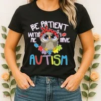 Be Patient With Me Autism Owl Women's T-Shirt thumb 2