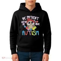 Be Patient With Me Autism Owl Kids Hoodie thumb 4