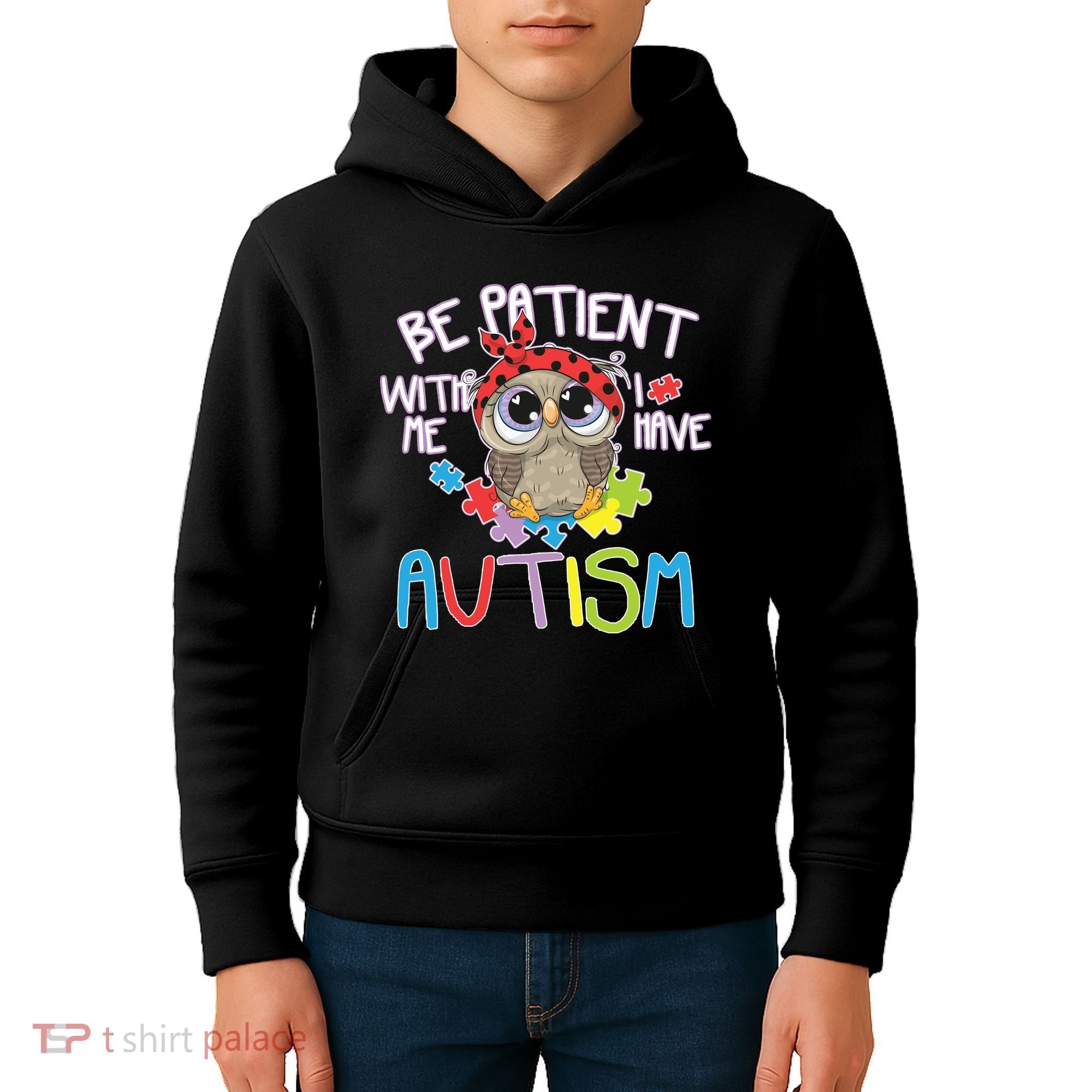 Be Patient With Me Autism Owl Kids Hoodie