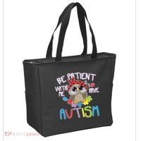 Be Patient With Me Autism Owl Tote Bag thumb 2
